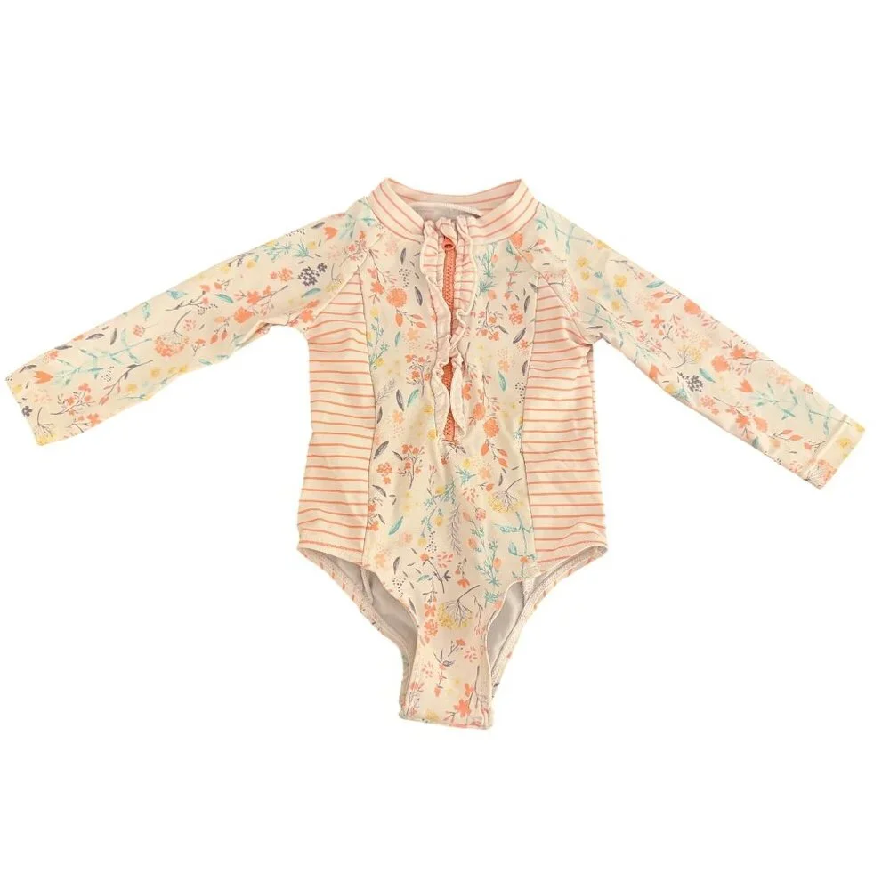 Jessica Simpson Baby Girls‎ Floral Striped Long Sleeve Swimsuit Rash Guard 12M